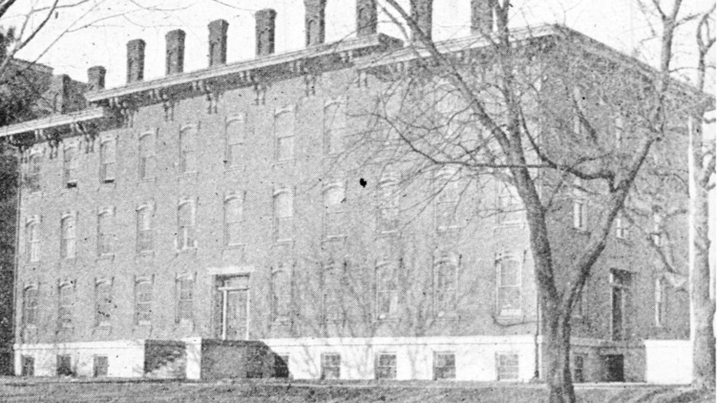 A picture of Old South Hall where the University of Iowa Medical Department was housed.