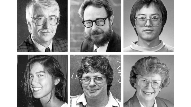 The fatal victims of Gang Lu's 1991 shooting: Christoph K. Goertz, Robert A. Smith, Linhua Shan, Dwight R. Nicholson, T. Anne Cleary and Gang Lu himself.  
